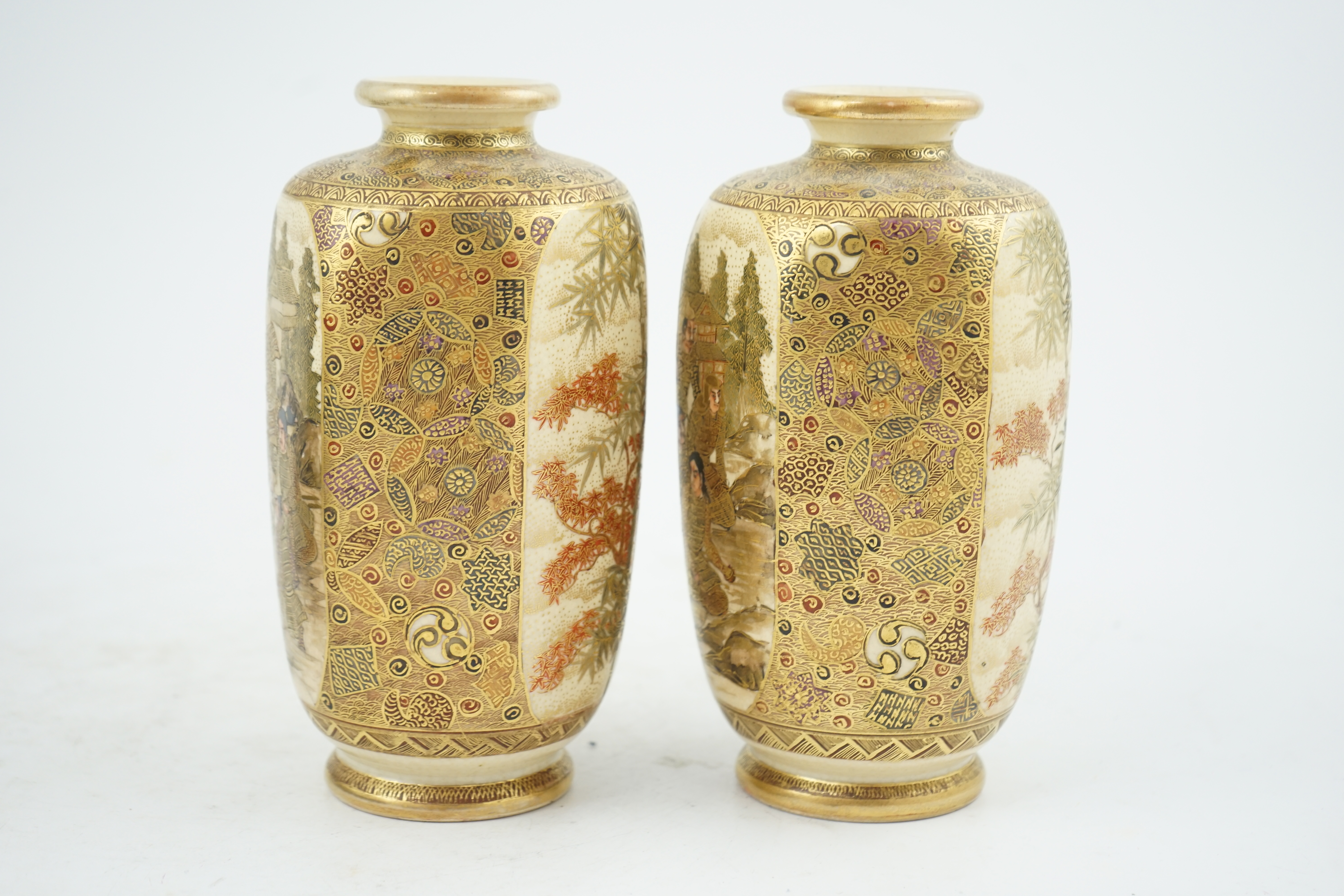 A pair of Japanese Satsuma hexagonal vases, signed ?Kozan, early 20th century